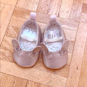 Silver newborn shoes